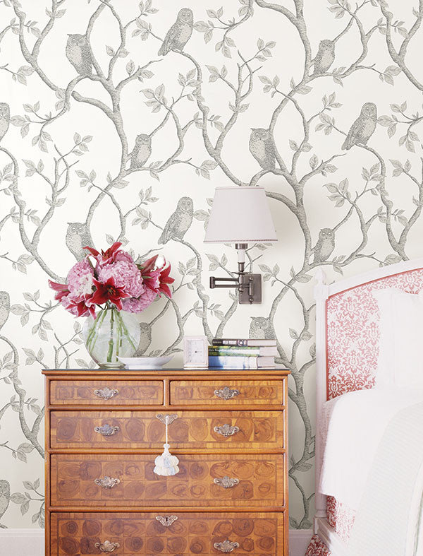 media image for Enchanted Forest Grey Owl & Tree Wallpaper from the Essentials Collection by Brewster Home Fashions 266