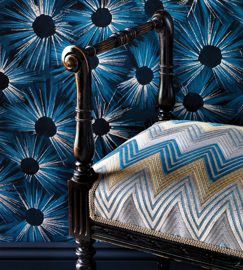 media image for Estella Wallpaper in Midnight Blue and Gilver by Nina Campbell for Osborne & Little 219