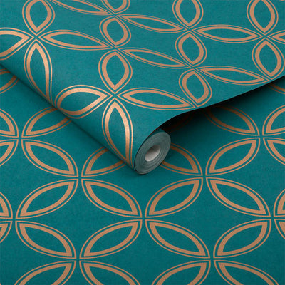product image of sample eternity wallpaper in teal and copper from the exclusives collection by graham brown 1 559