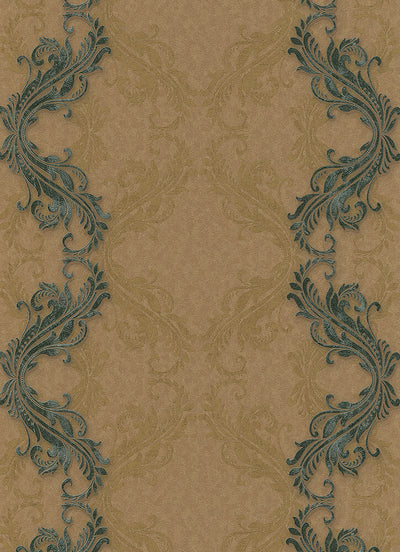 product image for Etta Ornamental Scroll Stripe Wallpaper in Brown and Bronze design by BD Wall 57