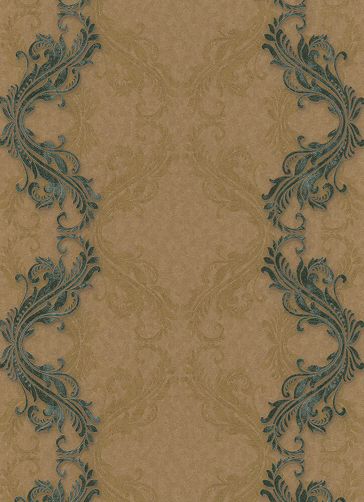 media image for Etta Ornamental Scroll Stripe Wallpaper in Brown and Bronze design by BD Wall 296