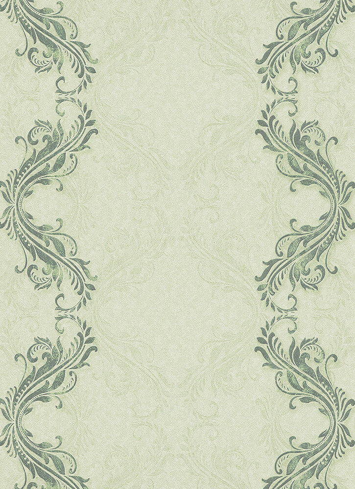 media image for sample etta ornamental scroll stripe wallpaper in green design by bd wall 1 28