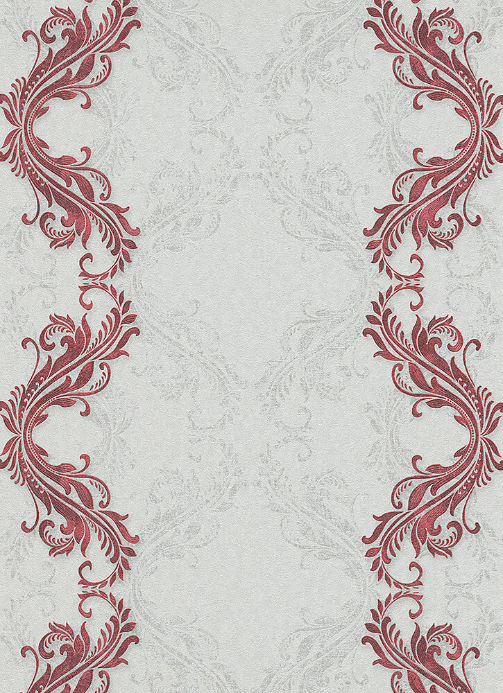 media image for Etta Ornamental Scroll Stripe Wallpaper in Red design by BD Wall 278
