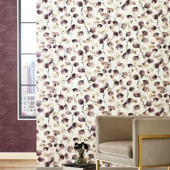 media image for Eucalyptus Trail Wallpaper in Mulberry by Antonina Vella for York Wallcoverings 214