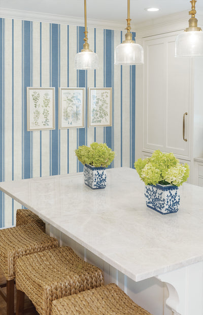 product image for Eliott Linen Stripe Wallpaper in Blue Bell 65