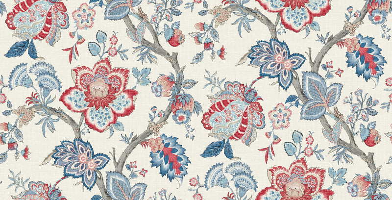 media image for Bernadette Linen Fabric in French Blue & Antique Ruby 217