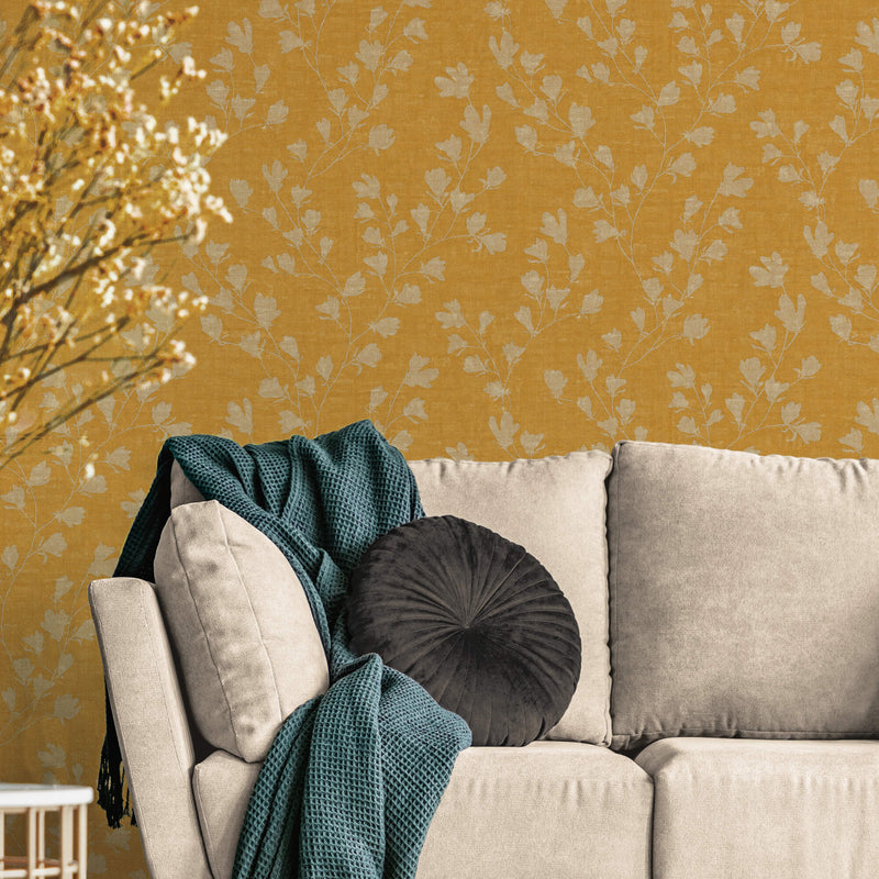 media image for Floral Trail Motif Wallpaper in Yellow 270