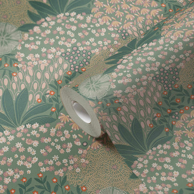 product image for Forest Bloom Motif Wallpaper in Green/Pink 31