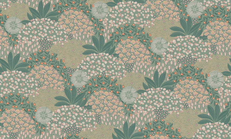 media image for Forest Bloom Motif Wallpaper in Green/Pink 224