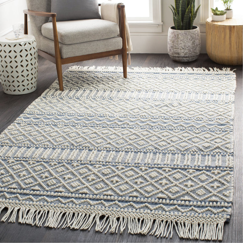media image for Farmhouse Tassels FTS-2301 Hand Woven Rug in Denim & White by Surya 277