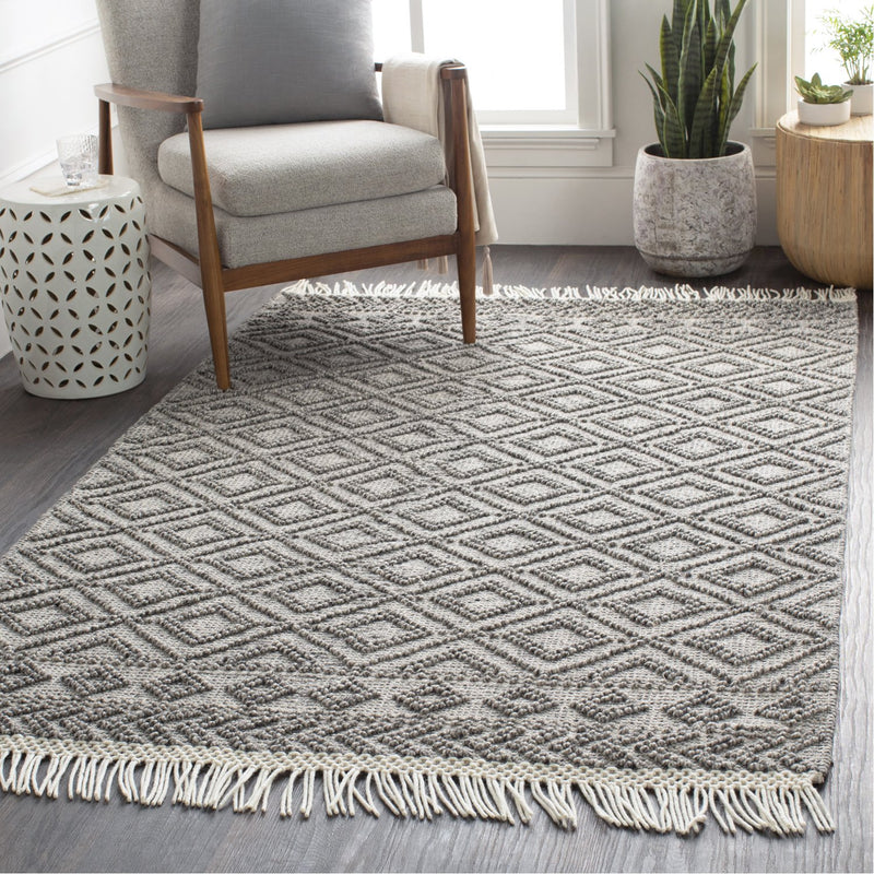 media image for Farmhouse Tassels FTS-2302 Hand Woven Rug in Black & White by Surya 245