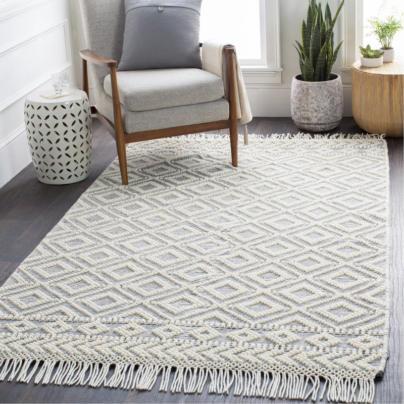 media image for Farmhouse Tassels FTS-2303 Hand Woven Rug in Medium Gray & White by Surya 20
