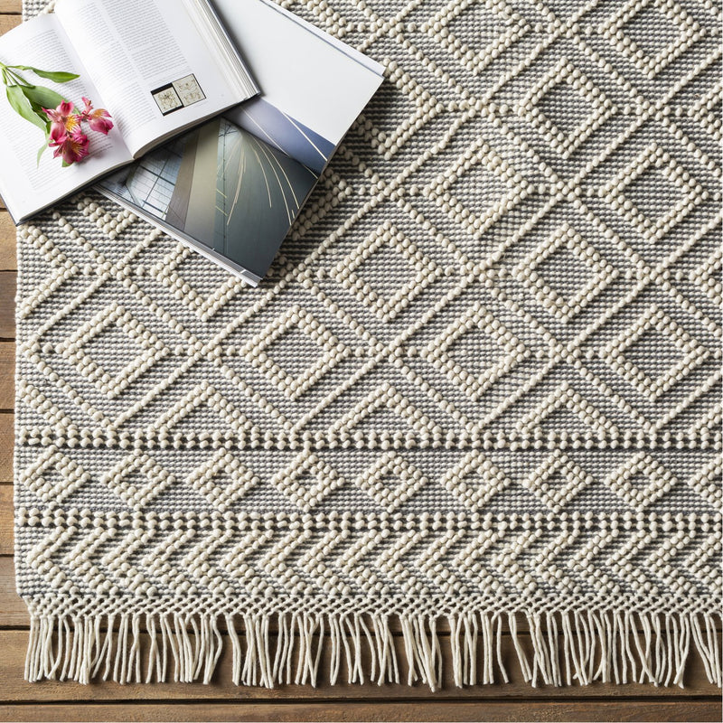 media image for Farmhouse Tassels FTS-2303 Hand Woven Rug in Medium Gray & White by Surya 284