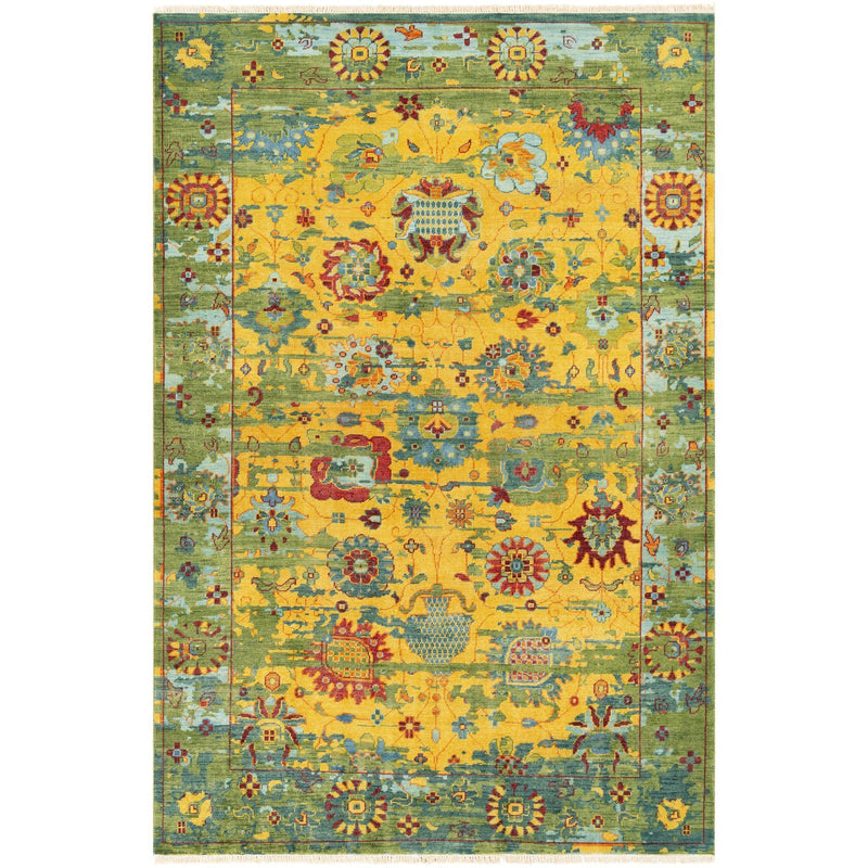 media image for Festival FVL-1005 Hand Knotted Rug in Bright Yellow & Grass Green by Surya 265