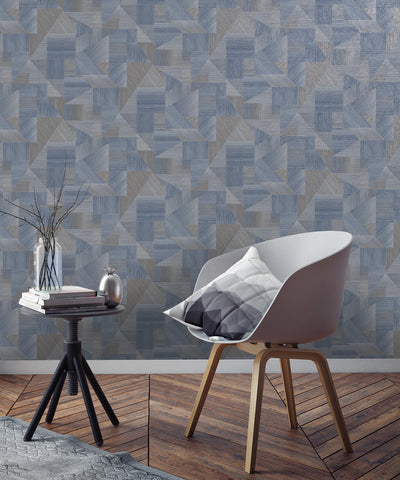 product image for Fabric Patchwork Wallpaper in Navy by Walls Republic 6