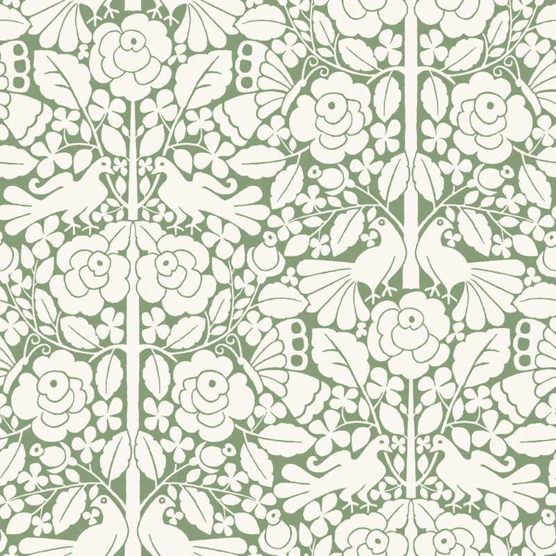media image for sample fairy tales wallpaper in green from the magnolia home vol 3 collection by joanna gaines 1 253