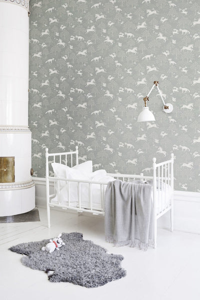 product image for Fairytale Fox Wallpaper in Dusty Mid Blue 76
