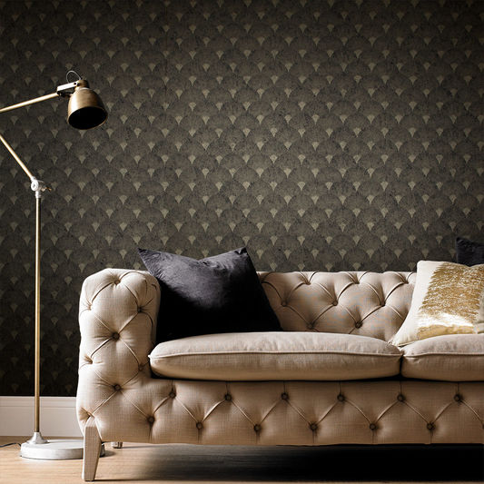 media image for Fan Wallpaper in Black and Gold from the Exclusives Collection by Graham & Brown 245
