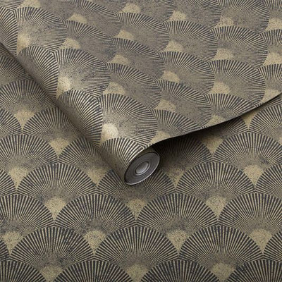 product image for Fan Wallpaper in Black and Gold from the Exclusives Collection by Graham & Brown 95