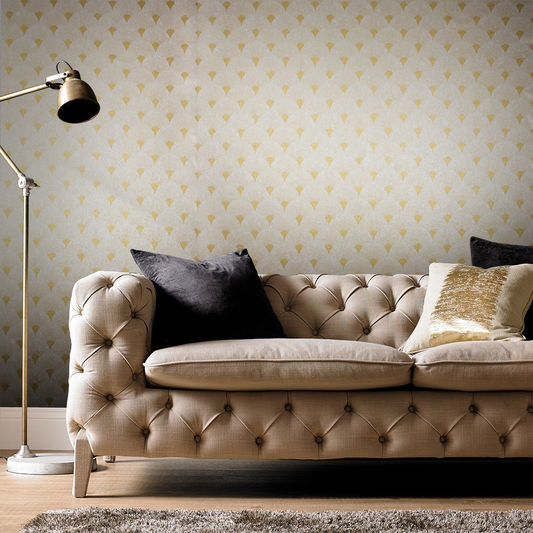 media image for Fan Wallpaper in Gold and Pearl from the Exclusives Collection by Graham & Brown 275