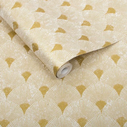 media image for Fan Wallpaper in Gold and Pearl from the Exclusives Collection by Graham & Brown 222
