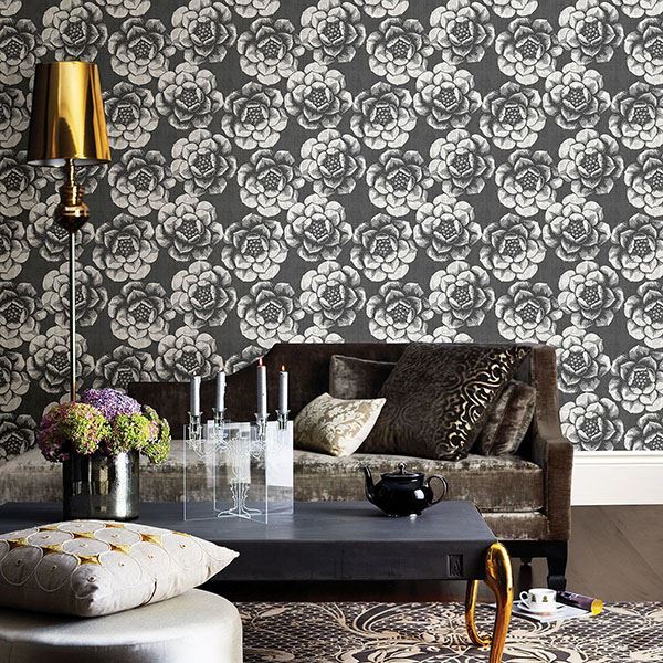media image for Fanciful Floral Wallpaper in Black from the Moonlight Collection by Brewster Home Fashions 296