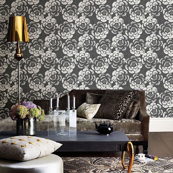 media image for Fanciful Floral Wallpaper in Black from the Moonlight Collection by Brewster Home Fashions 230