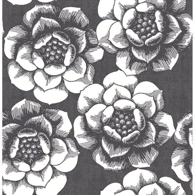 product image of sample fanciful floral wallpaper in black from the moonlight collection by brewster home fashions 1 571