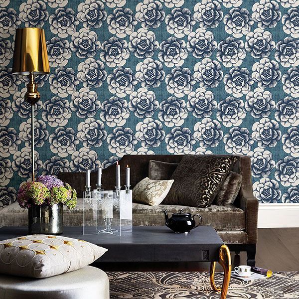 media image for Fanciful Floral Wallpaper in Blue from the Moonlight Collection by Brewster Home Fashions 227