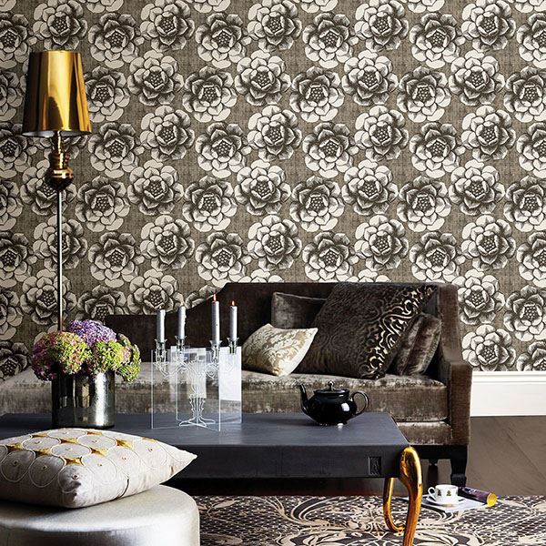 media image for Fanciful Floral Wallpaper in Brown from the Moonlight Collection by Brewster Home Fashions 219