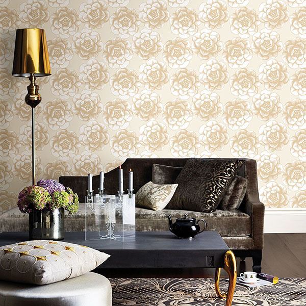 media image for Fanciful Floral Wallpaper in Gold from the Moonlight Collection by Brewster Home Fashions 292