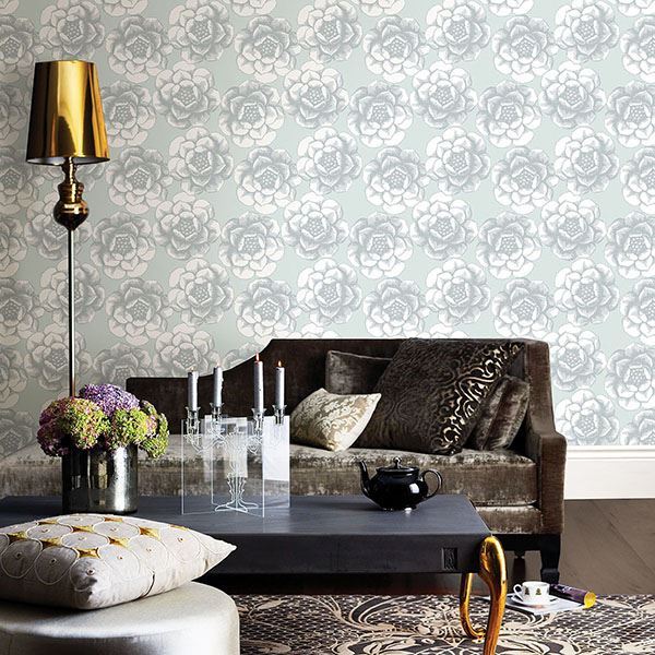 media image for Fanciful Floral Wallpaper in Silver from the Moonlight Collection by Brewster Home Fashions 233
