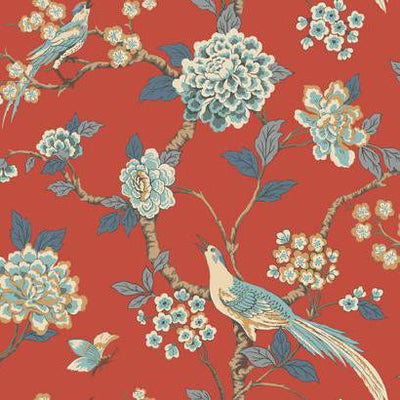 product image of Fanciful Floral Wallpaper in Red and Blue by Ashford House for York Wallcoverings 515