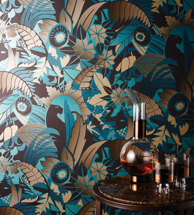 product image for Fantasque Wallpaper in Turquoise, Teal, and Bronze by Osborne & Little 96