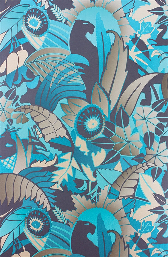 Shop Fantasque Wallpaper in Turquoise, Teal, and Bronze by Osborne