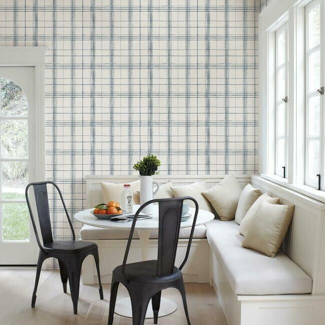 media image for Farmhouse Plaid Wallpaper in Navy and White from the Simply Farmhouse Collection by York Wallcoverings 239