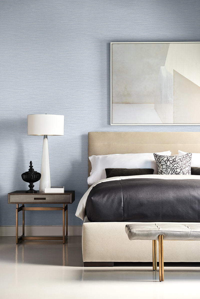 media image for Faux Linen Weave Wallpaper in Blue Frost from the Luxe Retreat Collection by Seabrook Wallcoverings 283