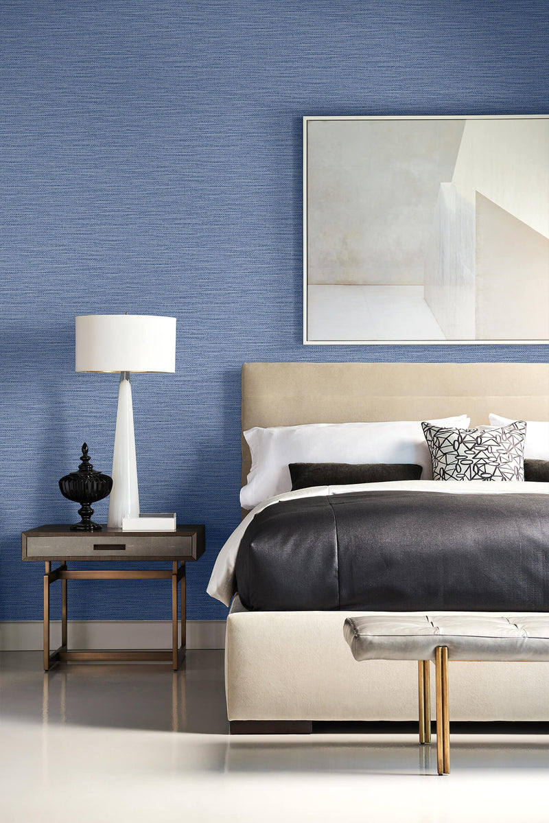 media image for Faux Linen Weave Wallpaper in Coastal Blue from the Luxe Retreat Collection by Seabrook Wallcoverings 21