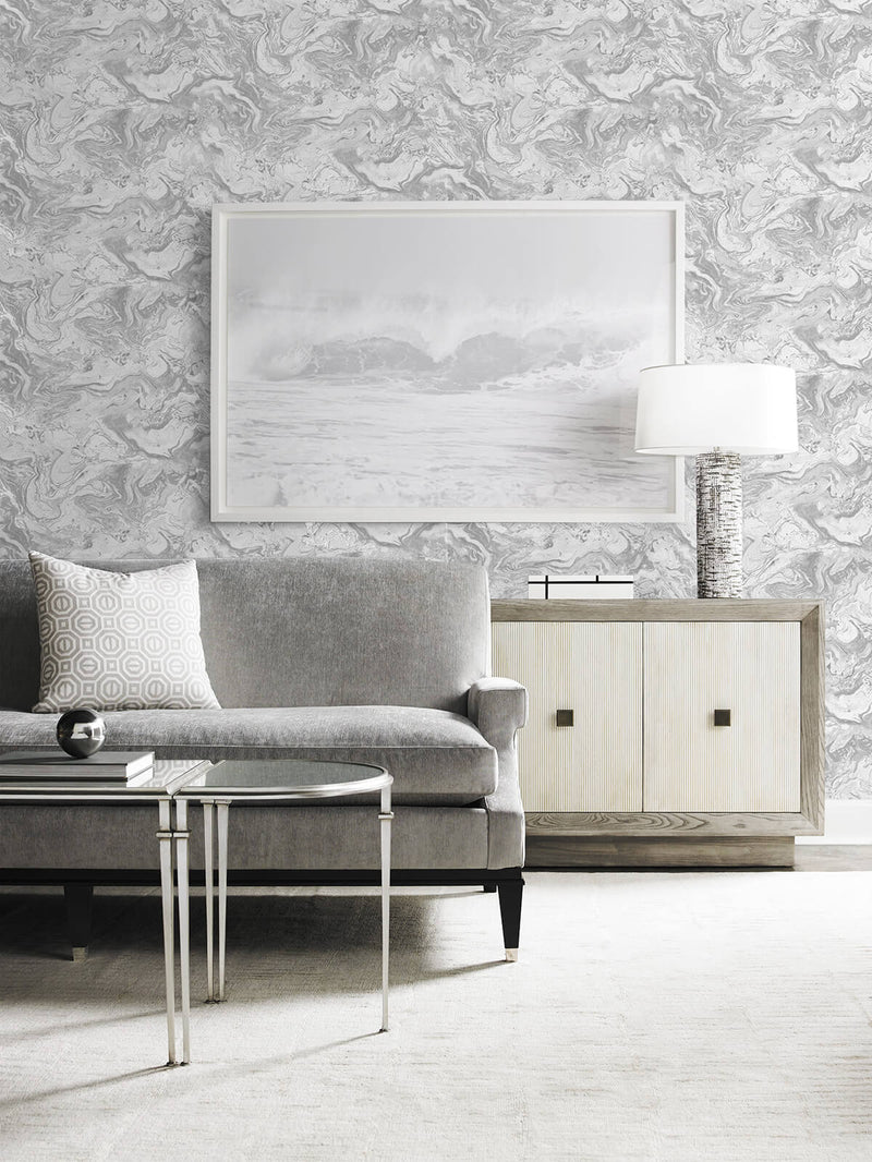 media image for Faux Marble Peel-and-Stick Wallpaper in Calcutta and Metallic from the Luxe Haven Collection by Lillian August 254