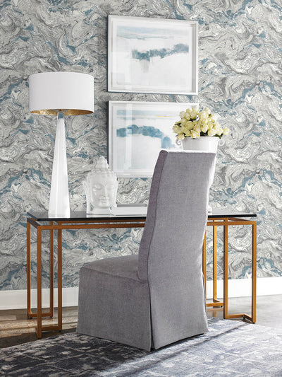 product image for Faux Marble Peel-and-Stick Wallpaper in Lunar Rock and Cerulean from the Luxe Haven Collection by Lillian August 49