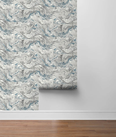 product image for Faux Marble Peel-and-Stick Wallpaper in Lunar Rock and Cerulean from the Luxe Haven Collection by Lillian August 60
