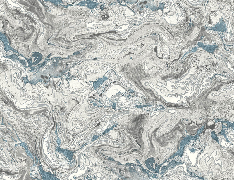 media image for Faux Marble Peel-and-Stick Wallpaper in Lunar Rock and Cerulean from the Luxe Haven Collection by Lillian August 219
