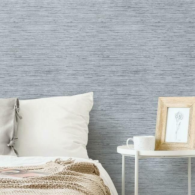 media image for Faux Weave Grasscloth Peel & Stick Wallpaper in Blue and Grey by RoomMates for York Wallcoverings 294