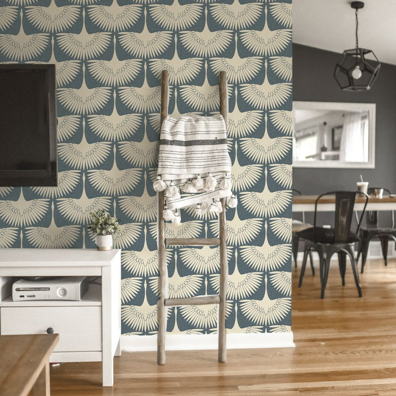 media image for Feather Flock Self-Adhesive Wallpaper (Single Roll) in Denim Blue by Tempaper 242