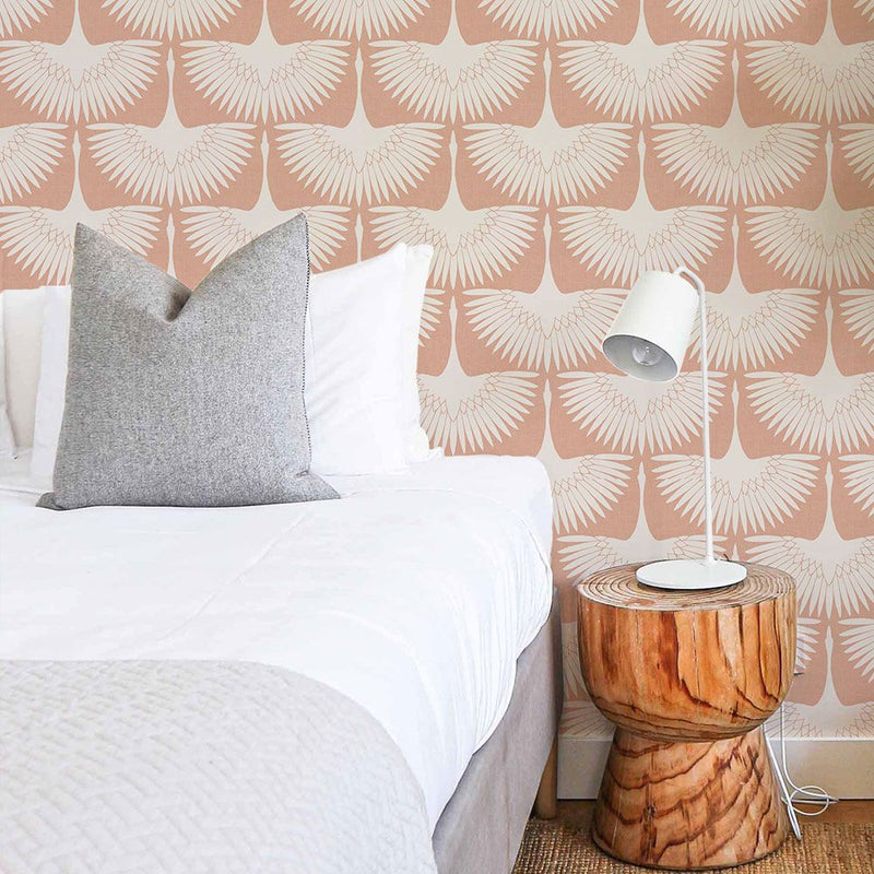 media image for Feather Flock Self-Adhesive Wallpaper (Single Roll) in Sahara Blush by Tempaper 262