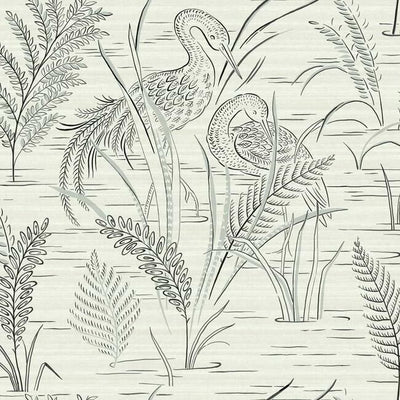 product image of sample fernwater cranes wallpaper in black and grey from the grandmillennial collection by york wallcoverings 1 596