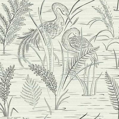 product image of sample fernwater cranes wallpaper in black and grey from the grandmillennial collection by york wallcoverings 1 558