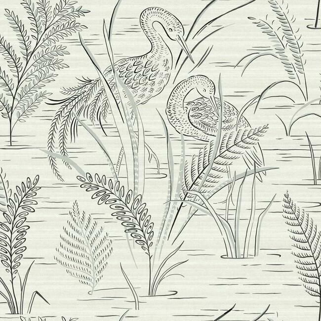 media image for Fernwater Cranes Wallpaper in Black and Grey from the Grandmillennial Collection by York Wallcoverings 286