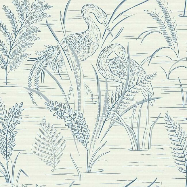 media image for Fernwater Cranes Wallpaper in Blue from the Grandmillennial Collection by York Wallcoverings 258