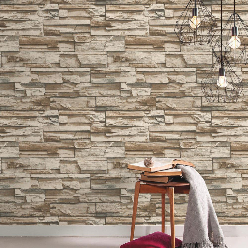 media image for Flat Stone Peel & Stick Wallpaper in Brown by RoomMates for York Wallcoverings 278